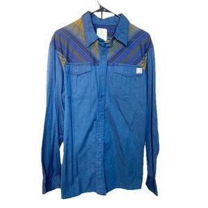 Ascend Men’s Flannel Shirt Button Up Cotton Southwestern Blue Size L